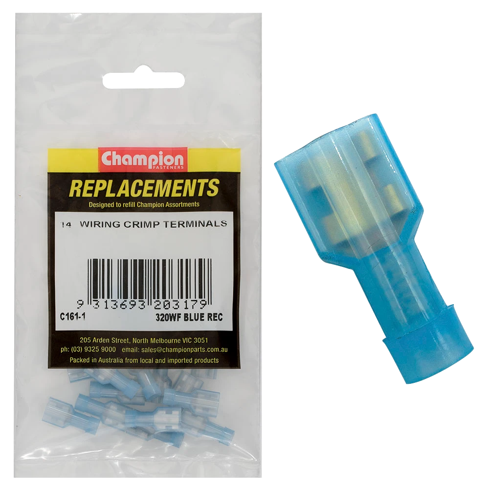 Champion Blue Female insulated Push-On Spade Terminal -14pk