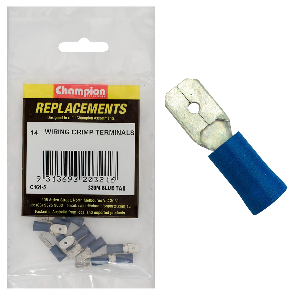 Champion Blue Male Push-On Spade Terminal -14pk