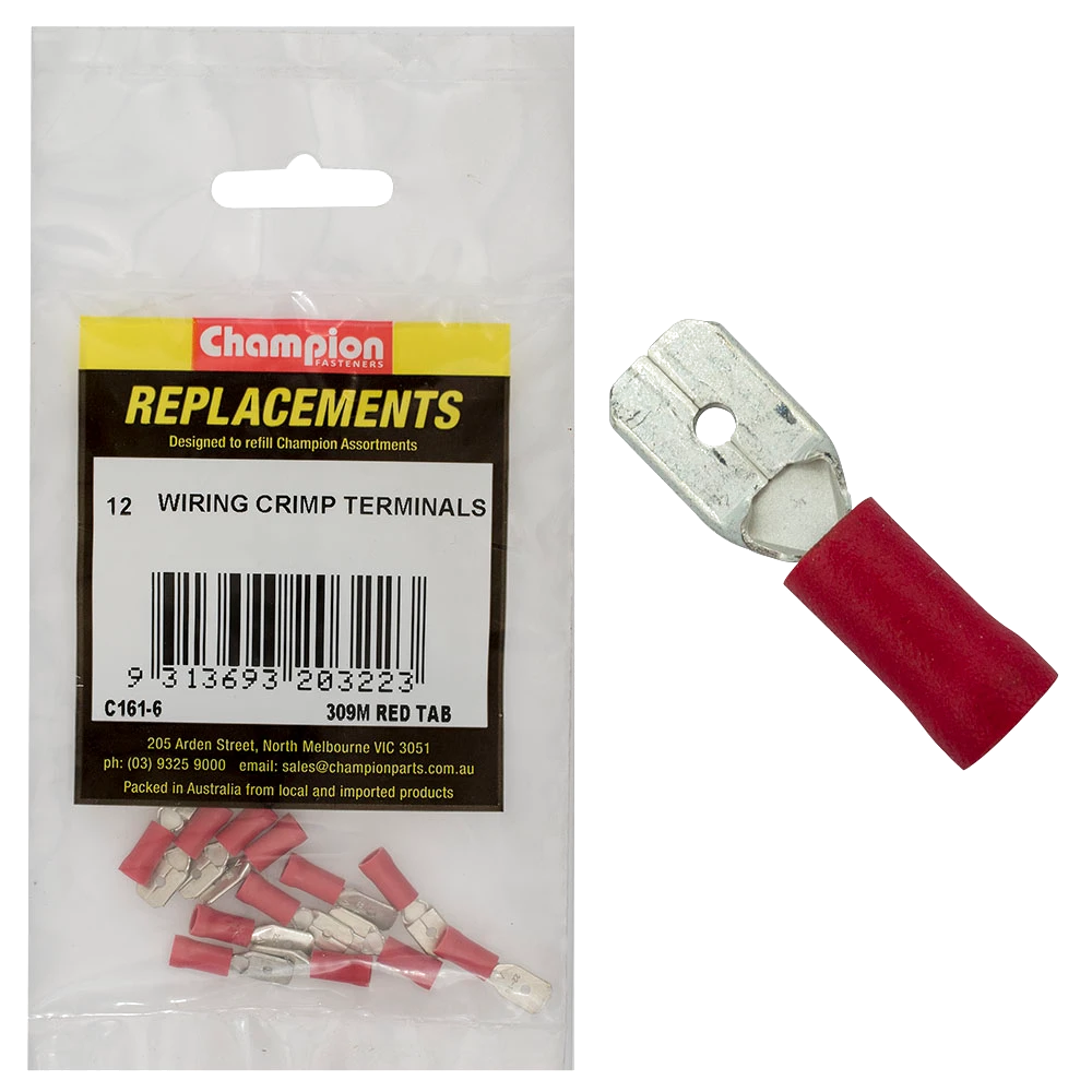 Champion Red Male Push-On Spade Terminal -12pk