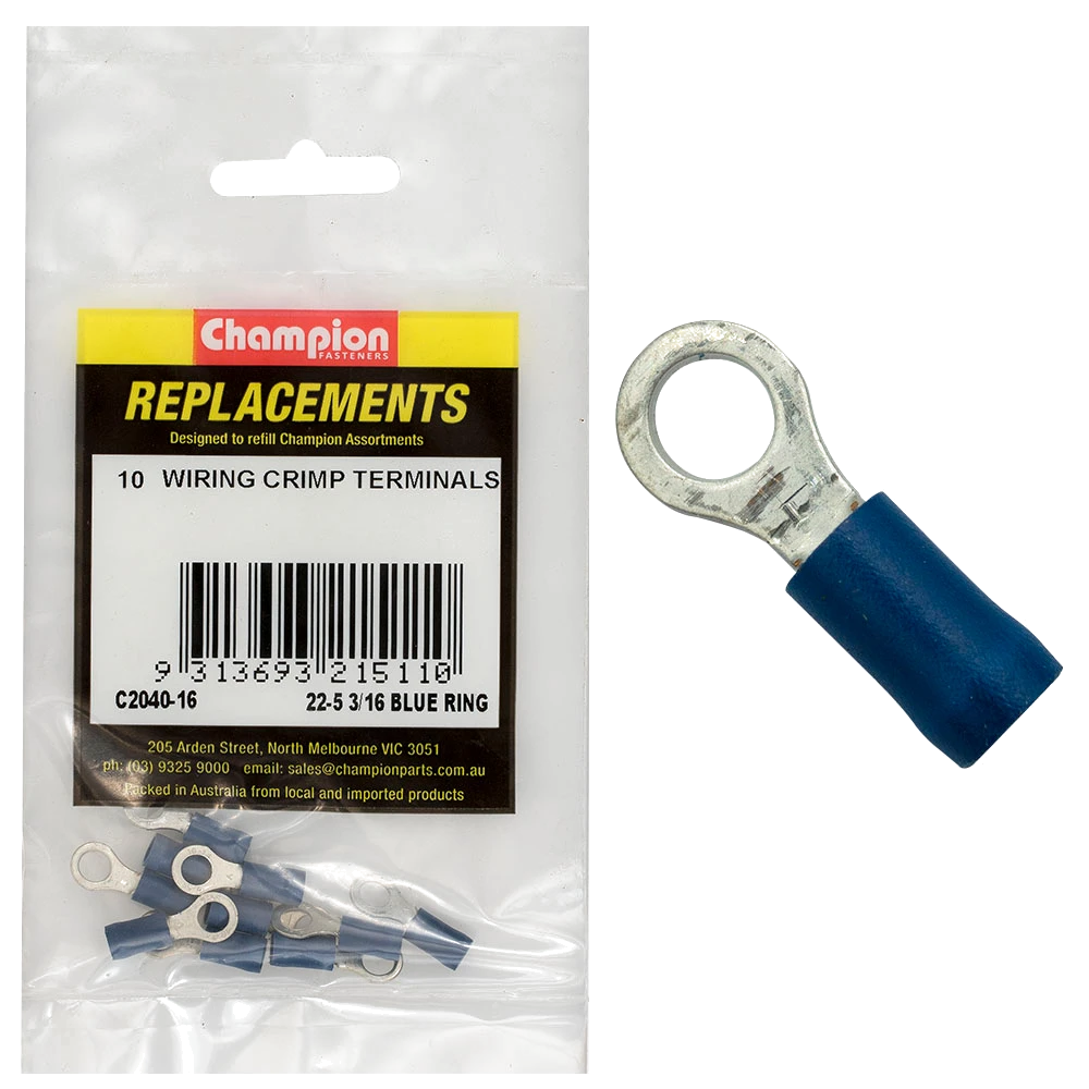 Champion Crimp Terminals Ring Blue 5mm - 10pk