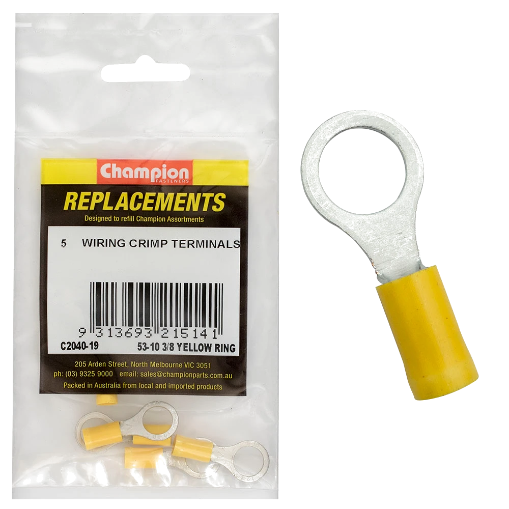 Champion Crimp Terminals Ring Yellow 10mm - 5pk