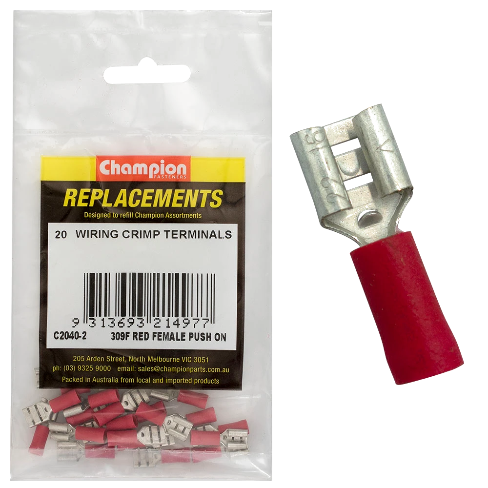 Champion Crimp Terminals Blade Female Red 6.3mm - 20pk
