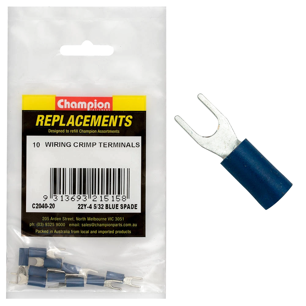 Champion Crimp Terminals Spade Blue 4mm - 10pk