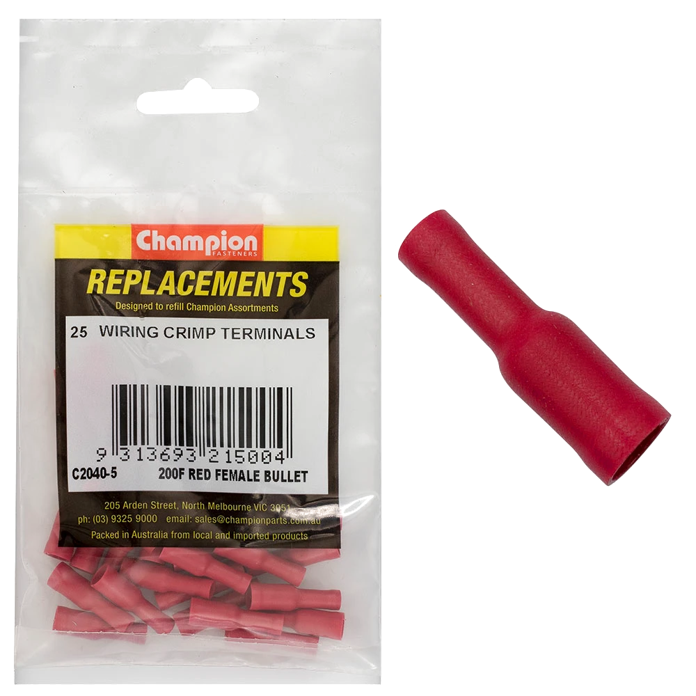 Champion Crimp Terminals Bullet Female Red 4mm - 25pk