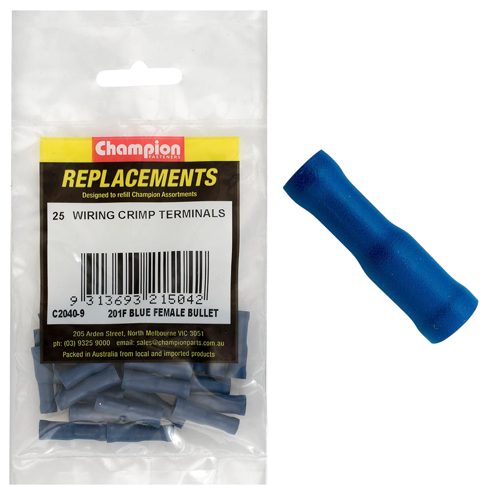 Champion Crimp Terminals Bullet Female Blue 4mm - 25pk