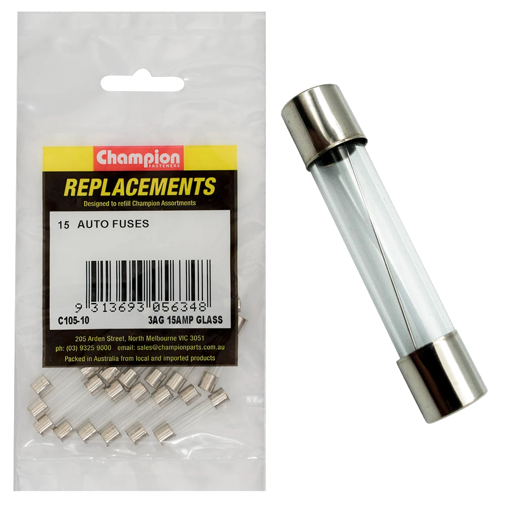 Champion 3Ag 15 Amp Glass Fuse -15pk