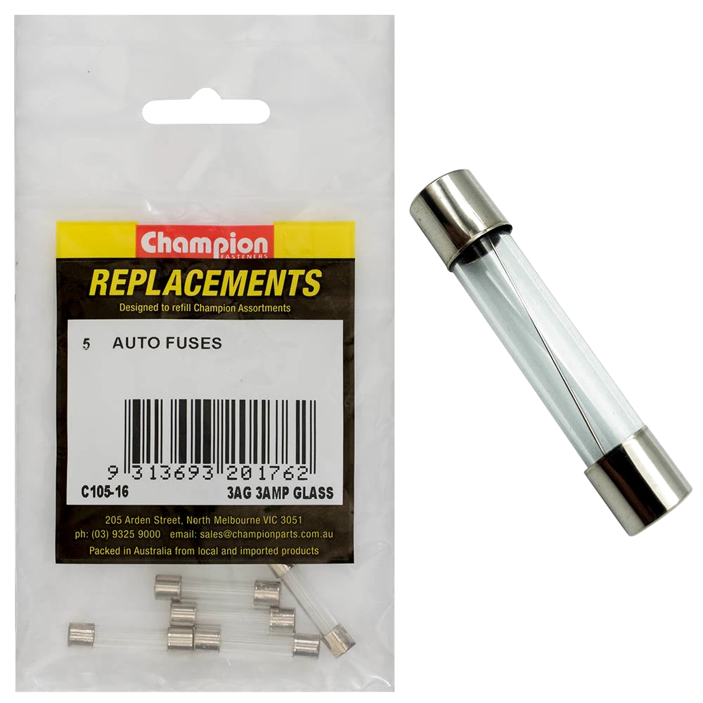 Champion 3Ag 3 Amp Glass Fuse -5pk