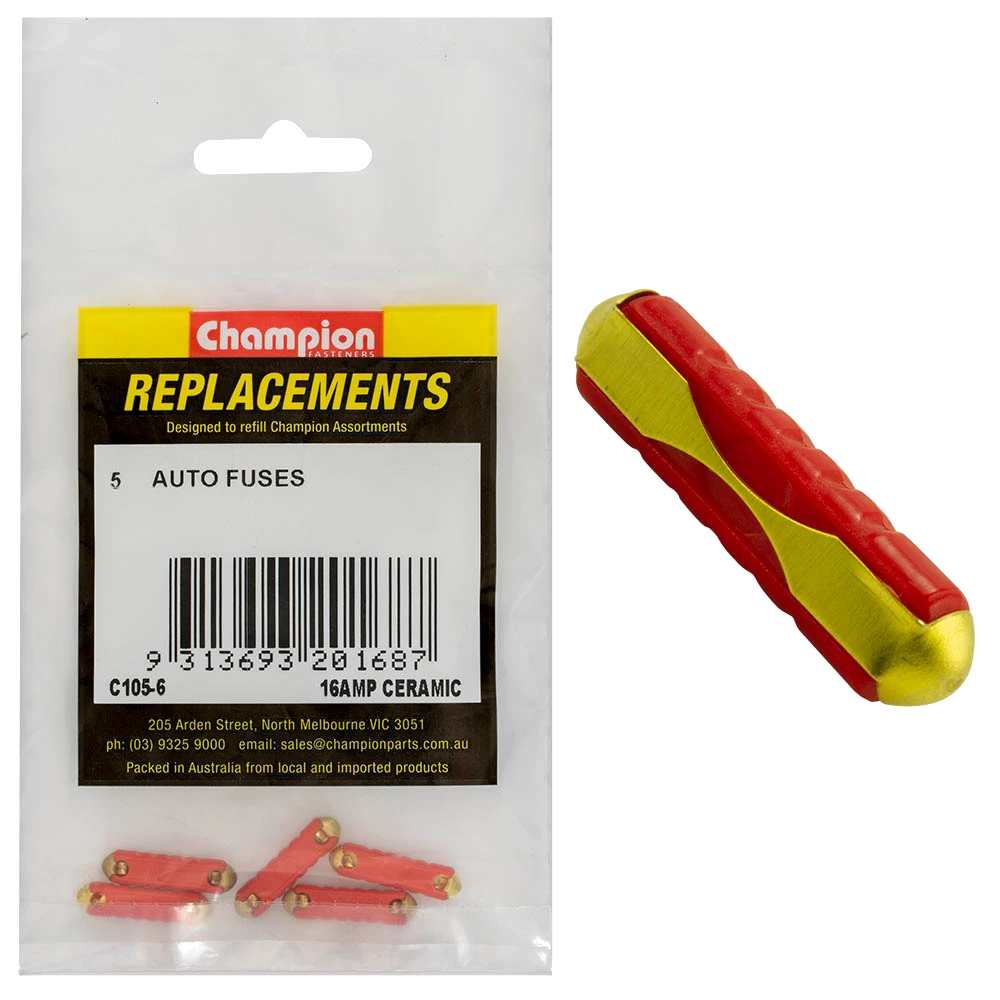 Champion 6Ac 16Amp Ceramic (Euro) Fuse -5pk