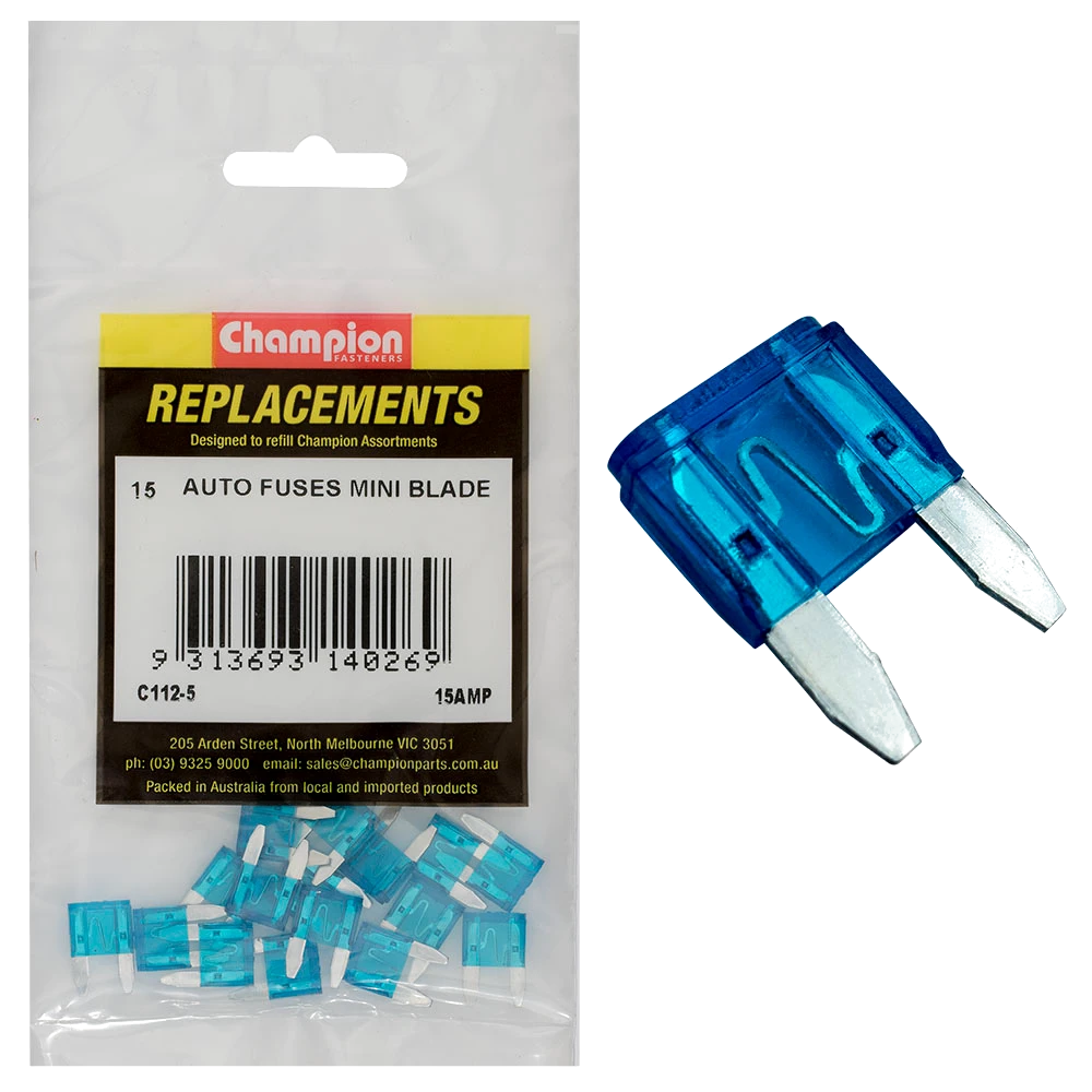 Champion 15Amp Mini Blade Fuse (Blue) -15pk