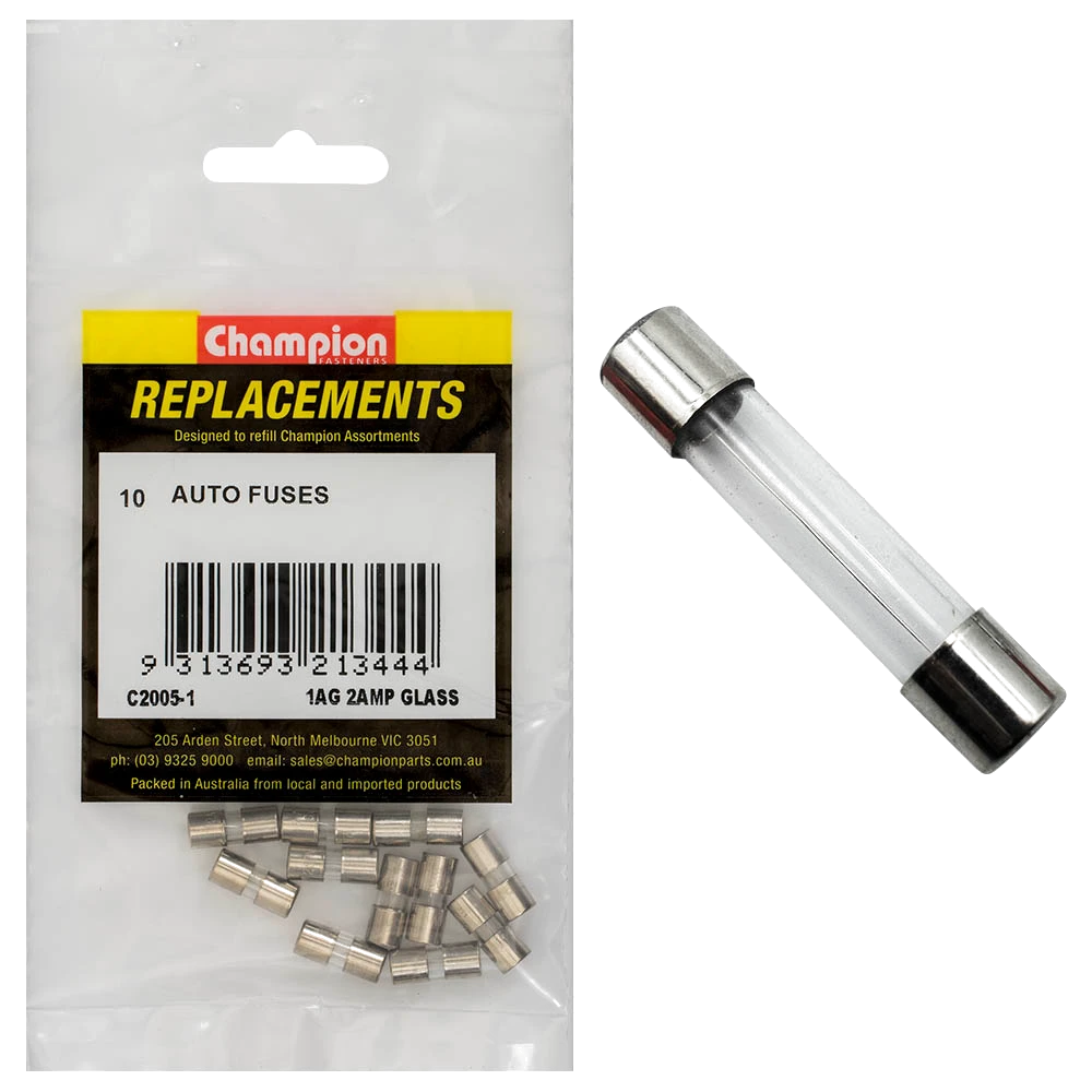 Champion 1Ag 2Amp Glass Fuse -10pk