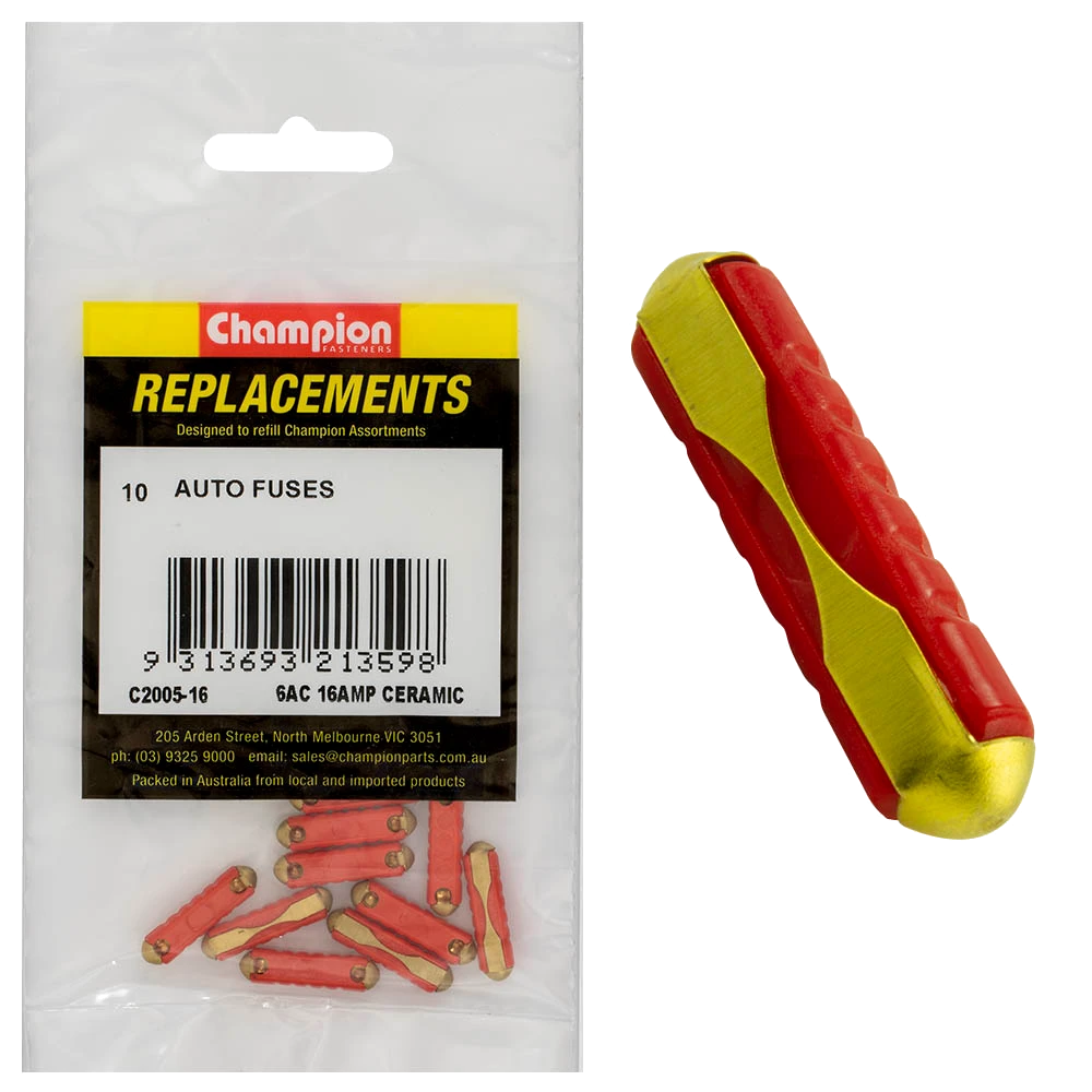 Champion 6Ac 16Amp Ceramic (Euro) Fuse -10pk