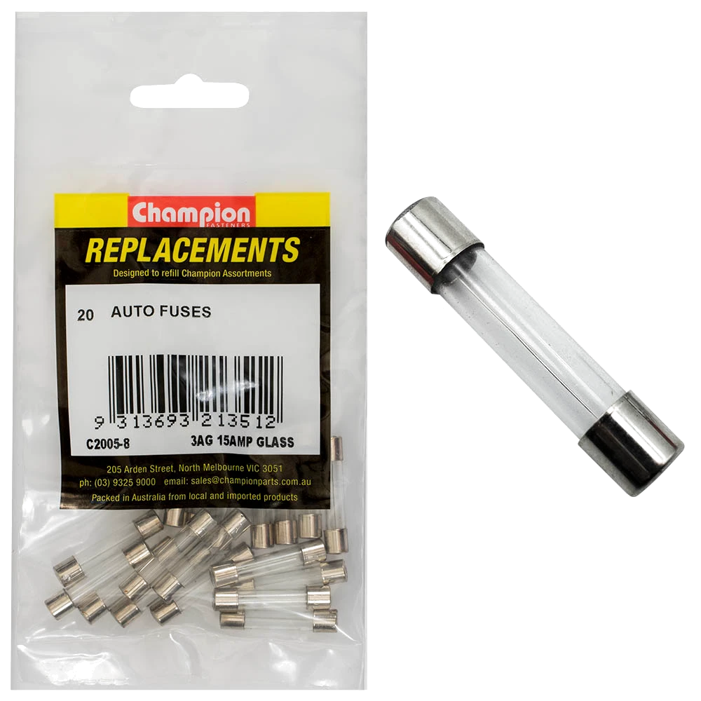 Champion 3Ag 15Amp Glass Fuse -20pk