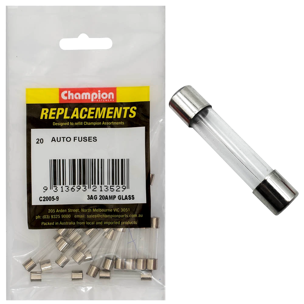 Champion 3Ag 20Amp Glass Fuse -20pk