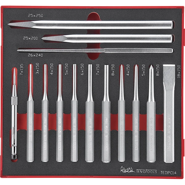 Teng 14pc Pin Punch & Chisel Set - TED-Tray