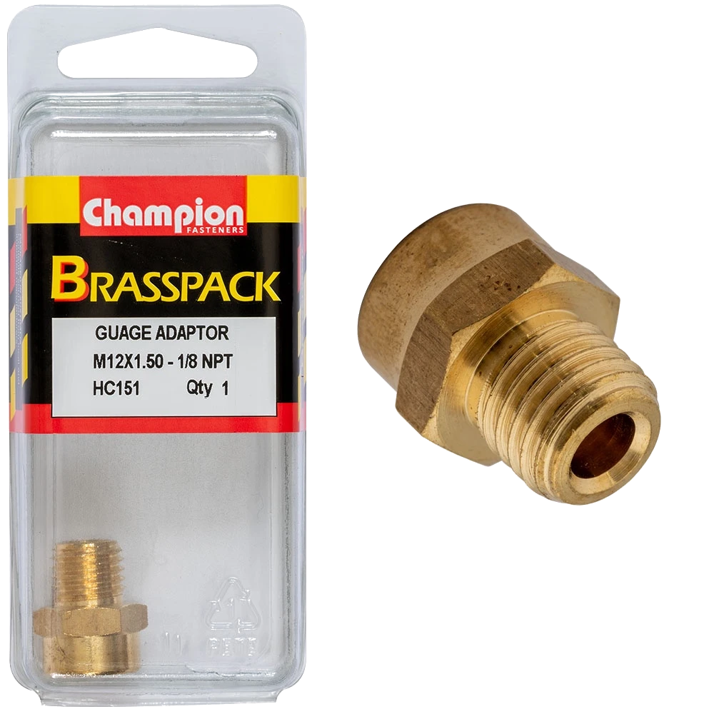 Champion Gauge Adaptor Brass M12x1.5 Male-1/8 NPT Female-1pk