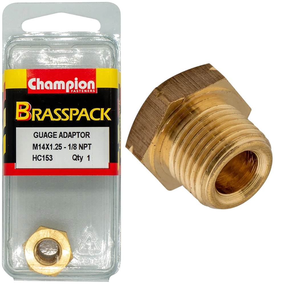 Champion Gauge Adaptor Brass M14x1.25 Male-1/8 NPT Female1pk