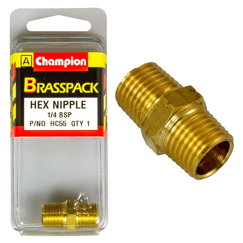 Champion Brass 1/4in BSP Hex Nipple