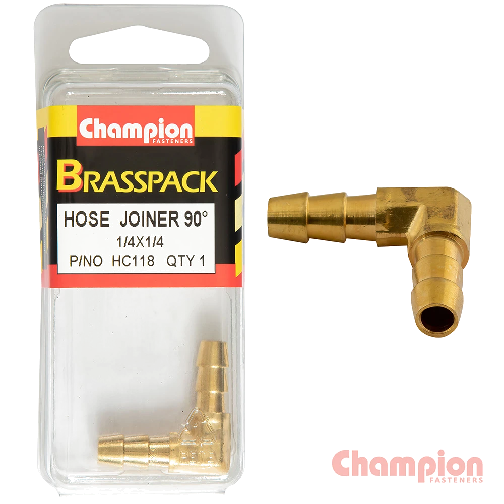 Champion Hose Joiner 90 deg Barb Elbow Brass 1/4-1/4