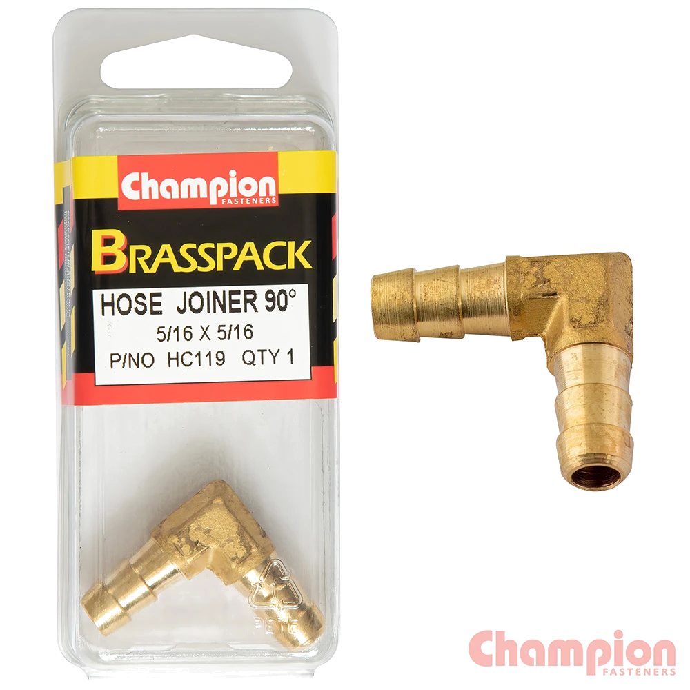 Champion Hose Joiner 90 deg Barb Elbow Brass 5/16-5/16