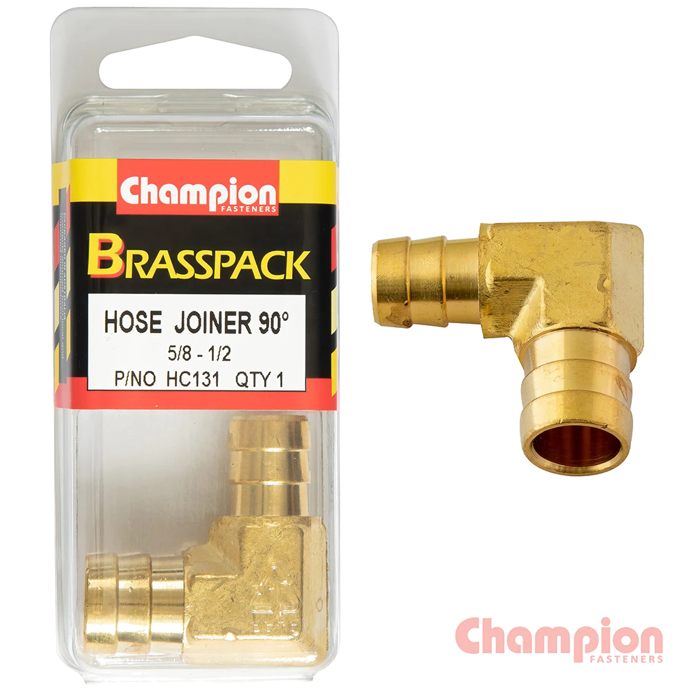 Champion Hose Joiner 90 deg Barb Elbow Reducer Brass 5/8-1/2