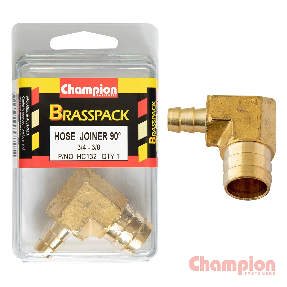 Champion Hose Joiner 90 deg Barb Elbow Reducer Brass 3/4-3/8