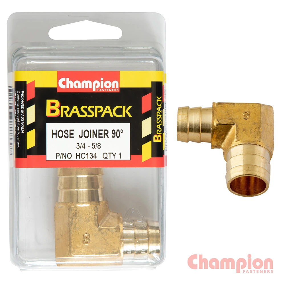 Champion Hose Joiner 90 deg Barb Elbow Reducer Brass 3/4-5/8