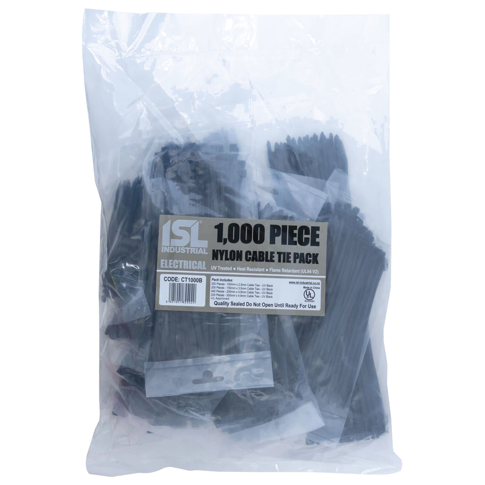 ISL 1000pc Cable Tie Assorted Pack - UV Black