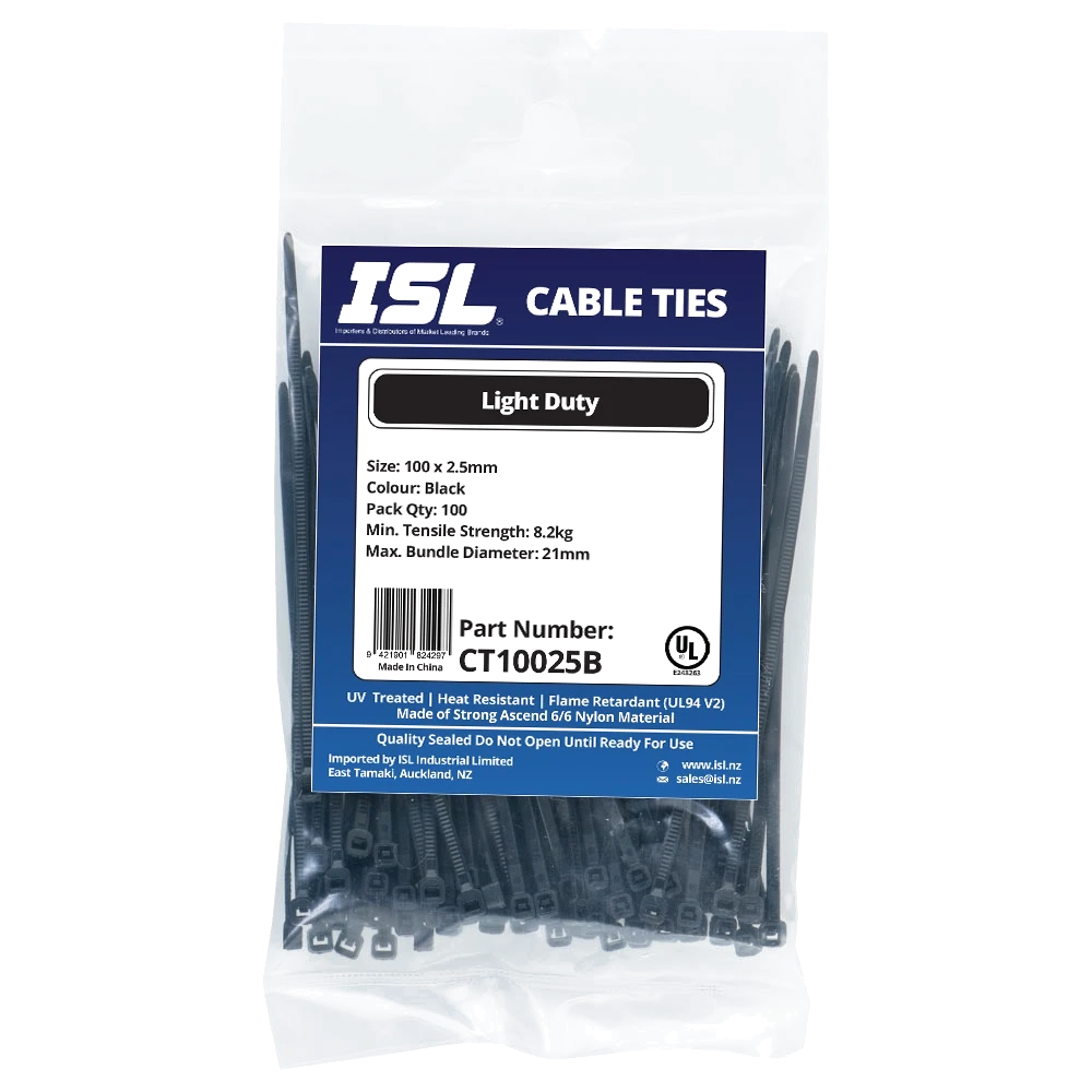 ISL 100 x 2.5mm UV Nylon Cable Tie - Blk. - 100pk
