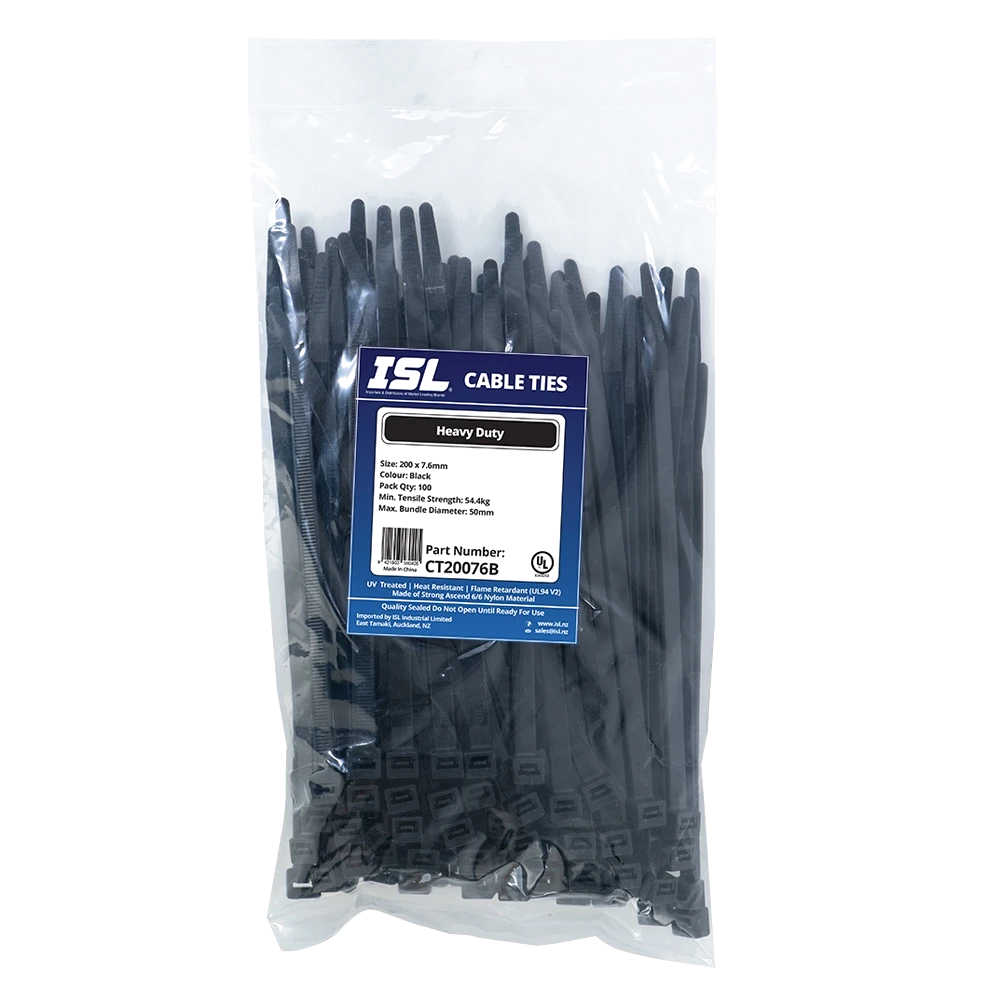 ISL 200 x 7.6mm UV Nylon Cable Tie - Blk. - 100pk