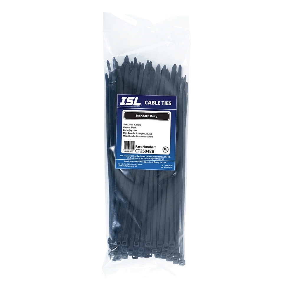 ISL 250 x 4.8mm UV Nylon Cable Tie - Blk. - 100pk