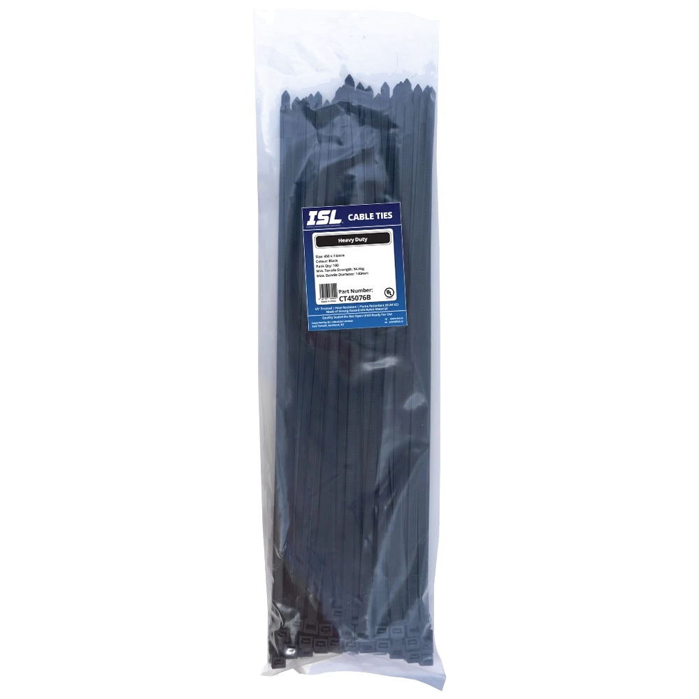 ISL 450 x 7.6mm UV Nylon Cable Tie - Blk. - 100pk