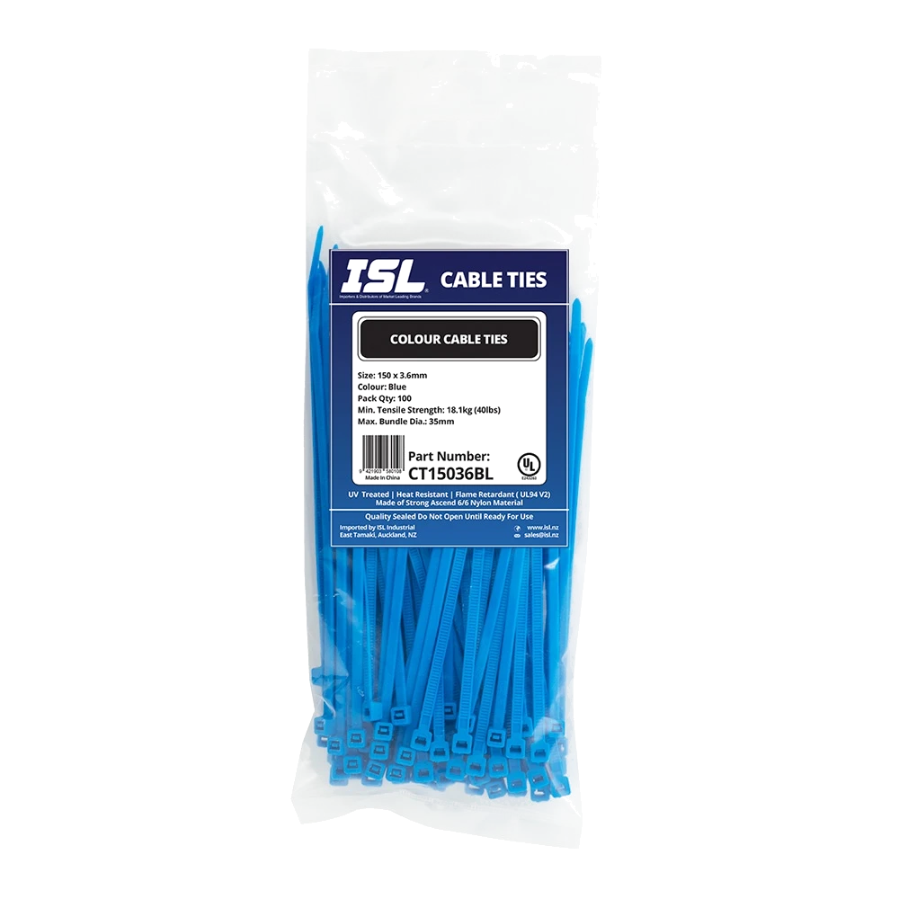 ISL 150 x 3.6mm Nylon Cable Tie - Blue - 100pk