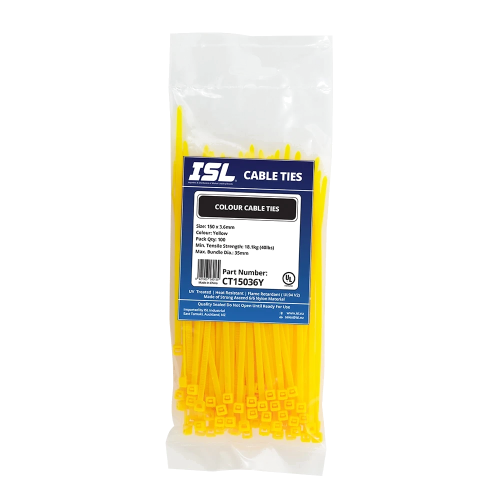 ISL 150 x 3.6mm Nylon Cable Tie - Yellow - 100pk