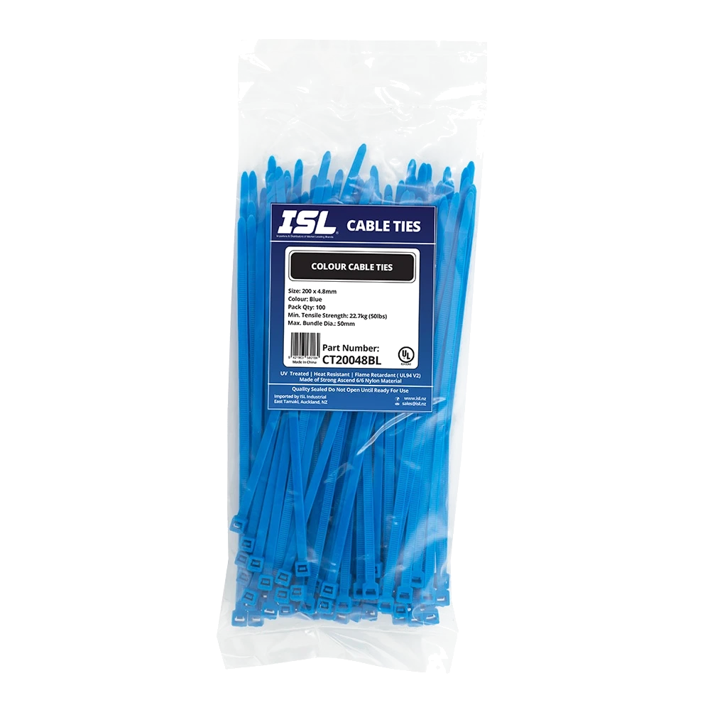 ISL 200 x 4.8mm Nylon Cable Tie - Blue - 100pk