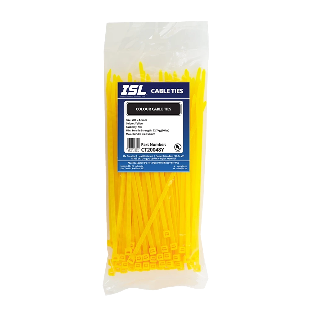 ISL 200 x 4.8mm Nylon Cable Tie - Yellow - 100pk