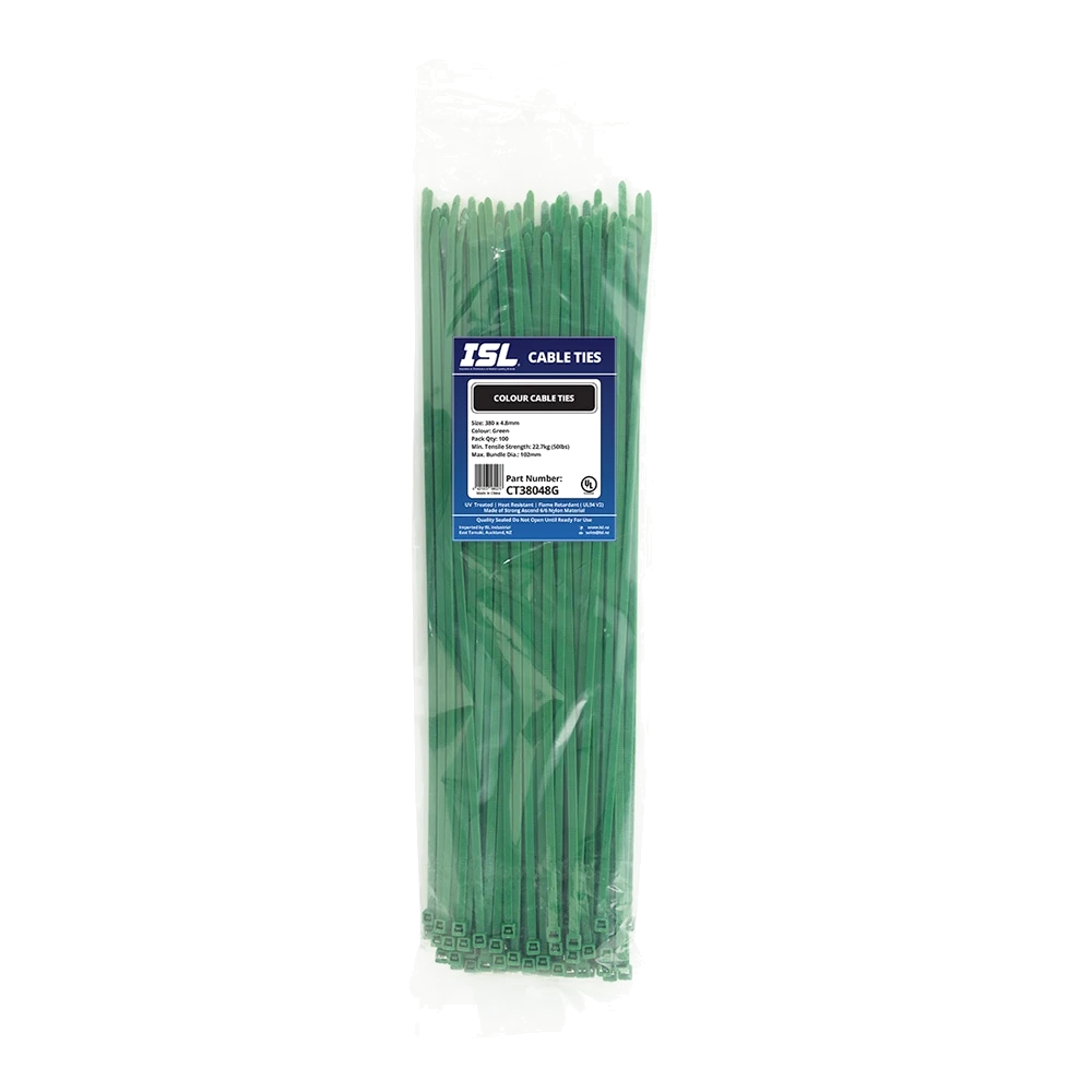 ISL 380 x 4.8mm Nylon Cable Tie - Green - 100pk