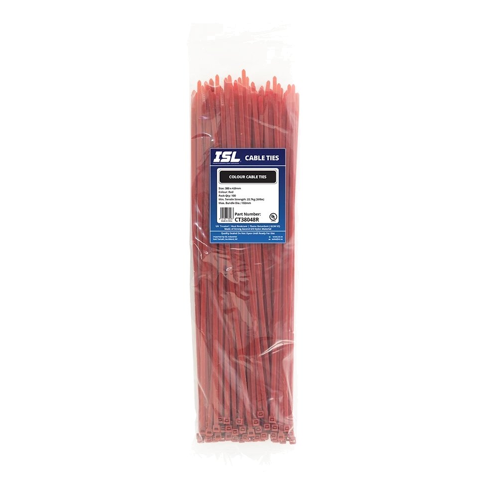 ISL 380 x 4.8mm Nylon Cable Tie - Red - 100pk