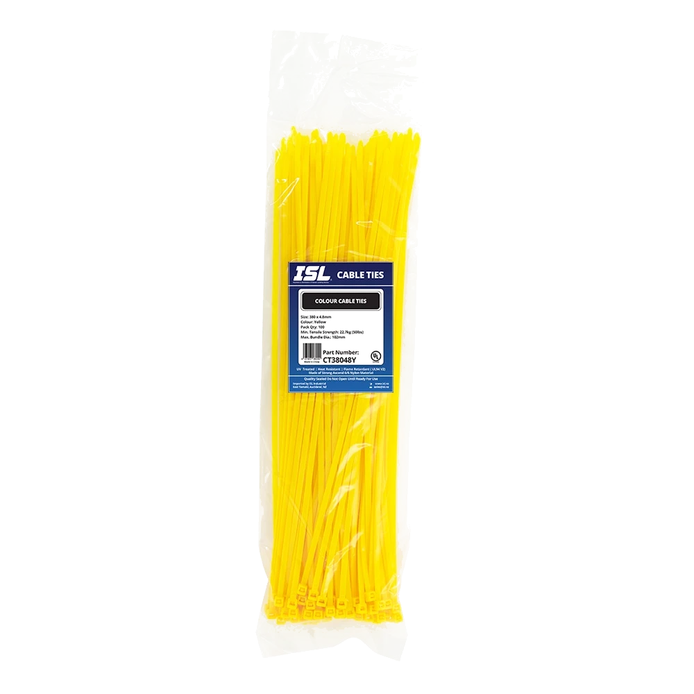 ISL 380 x 4.8mm Nylon Cable Tie - Yellow - 100pk