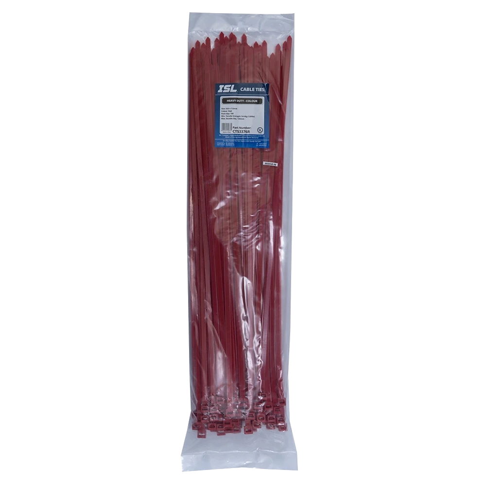 ISL 533 x 7.6mm UV Nylon Cable Tie - Red - 100pk