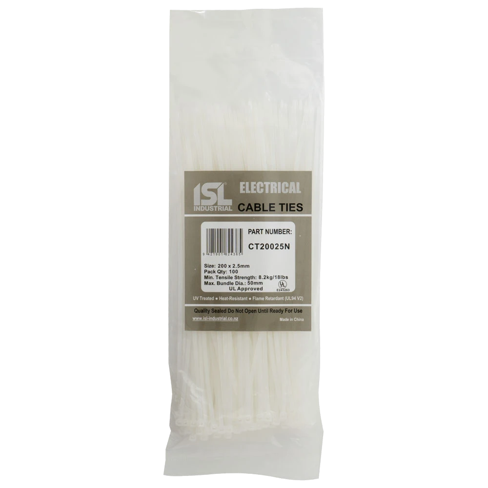 ISL 200 x 2.5mm Nylon Cable Tie - Nat. - 100pk