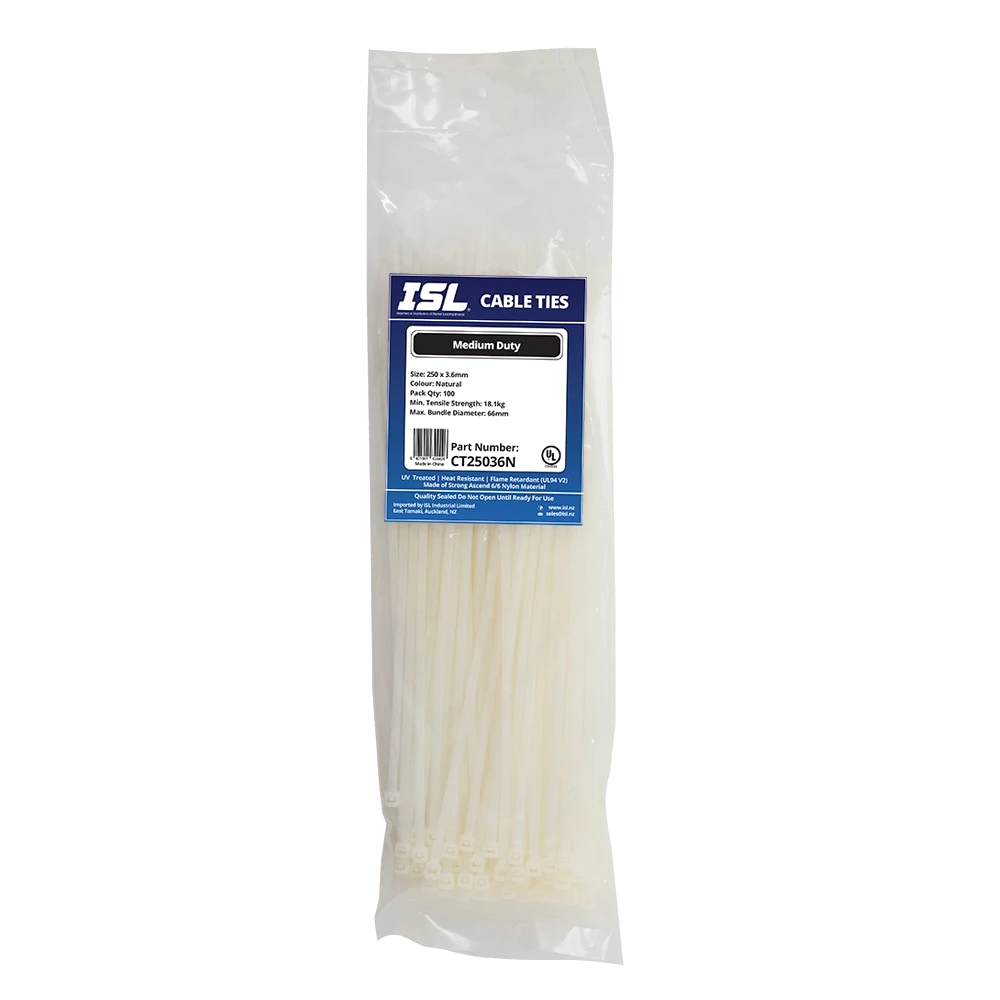 ISL 250 x 3.6mm Nylon Cable Tie - Nat. - 100pk