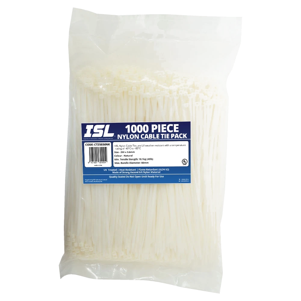 ISL 250 x 3.6mm Nylon Cable Tie - Nat. - 1000pk