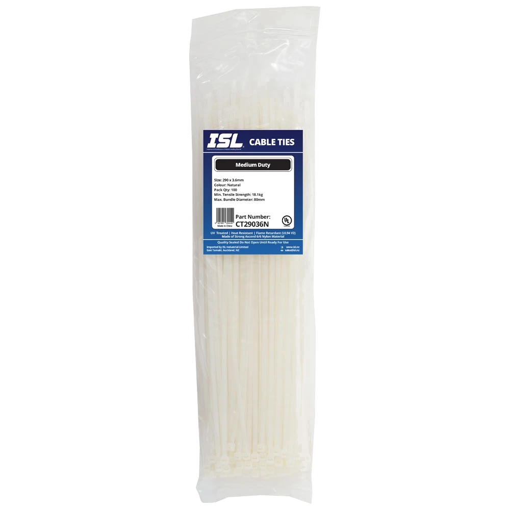 ISL 290 x 3.6mm Nylon Cable Tie - Nat. - 100pk