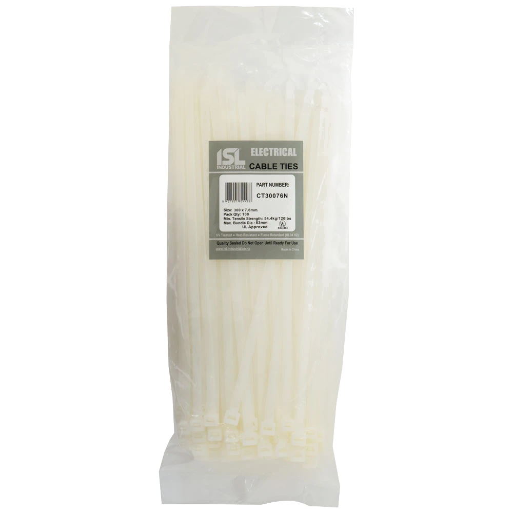 ISL 300 x 7.6mm Nylon Cable Tie - Nat. - 100pk