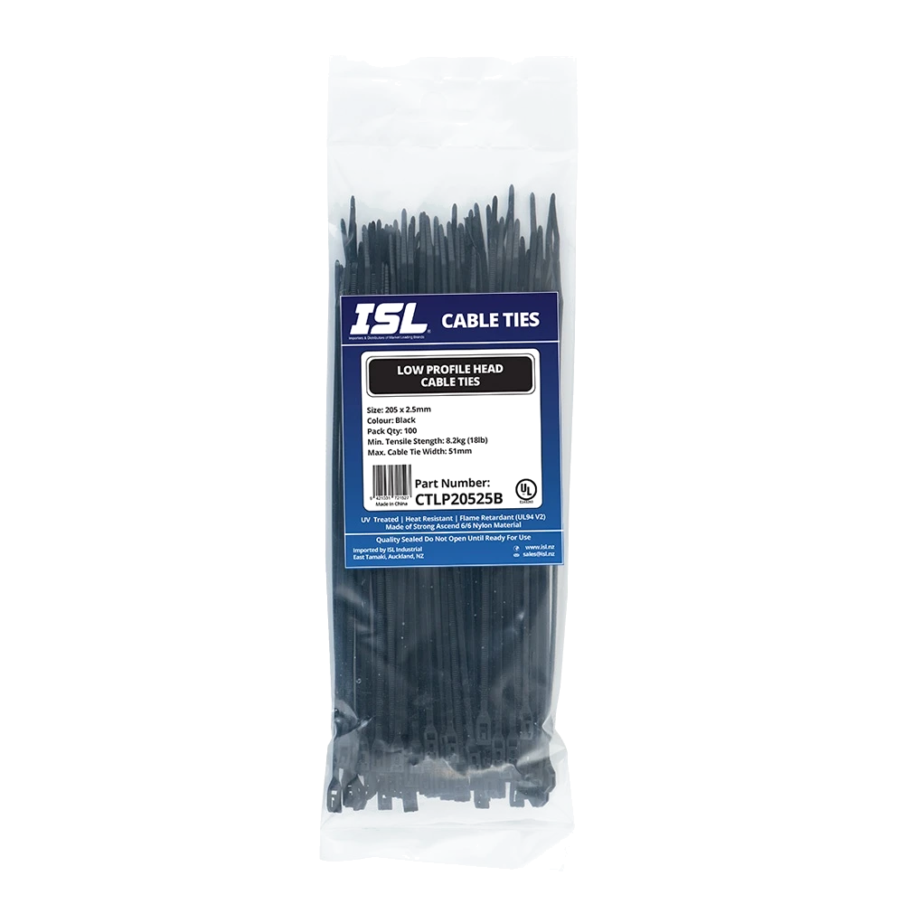 ISL 205x2.5mm Low Profile Cable Tie - UV Blk - 100pk