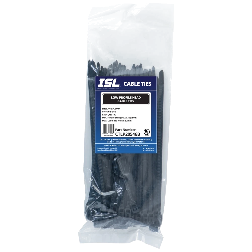 ISL 205x4.6mm Low Profile Cable Tie - UV Blk - 100pk