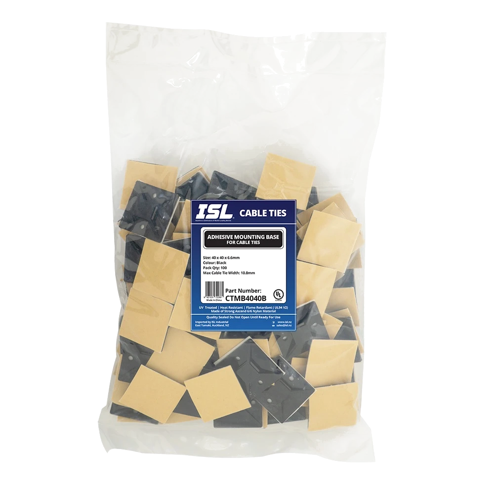 ISL 40x40mm Cable Tie mounting Base - Black - 100pk