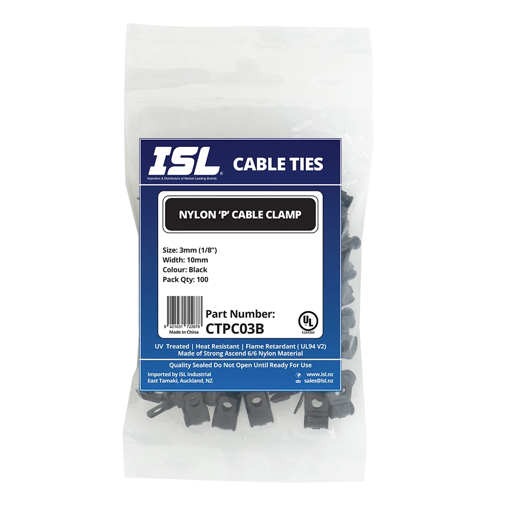 ISL Nylon P Cable Clamp 3mm - Black - 100pk