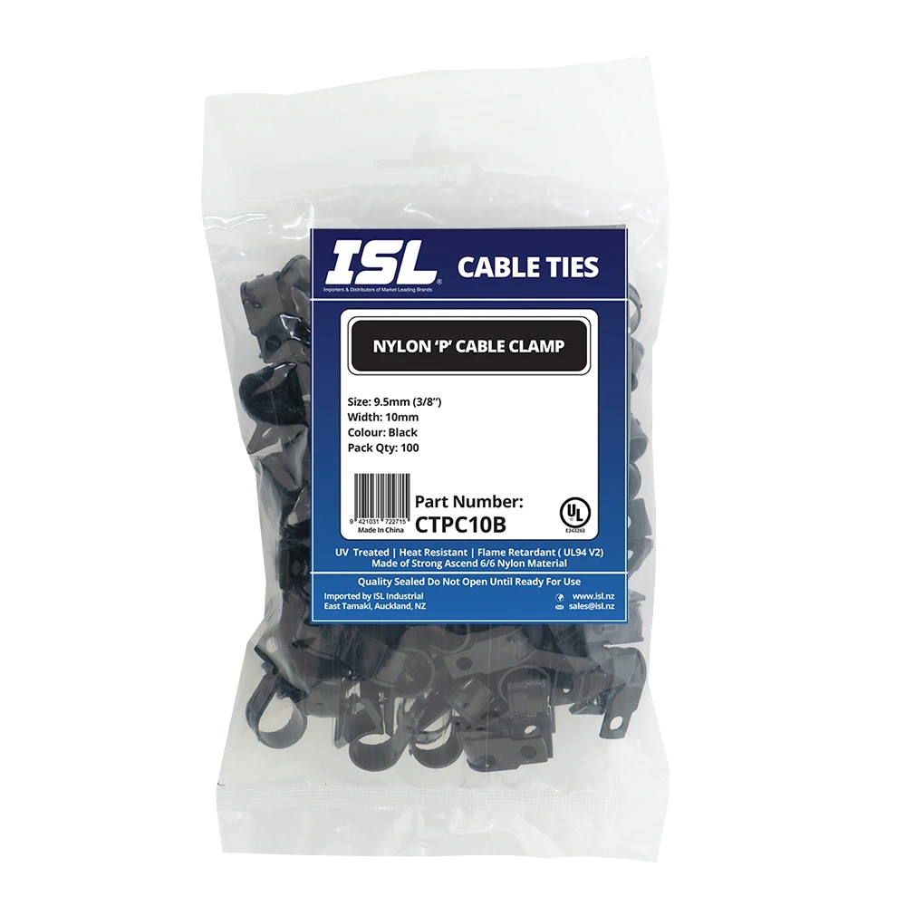 ISL Nylon  P  Cable Clamp 10mm - Black - 100pk