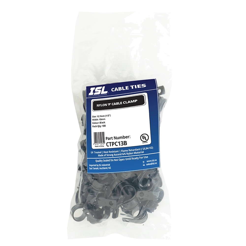 ISL Nylon  P  Cable Clamp 13mm - Black - 100pk